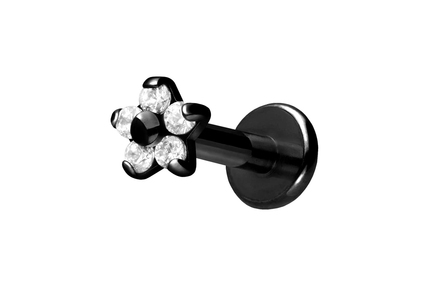 Titan Labret Piercing mit Innengewinde BLUME MIT 5 KRISTALLEN
